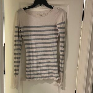 Kaisely Cream and Gray Striped Long Sleeve Top